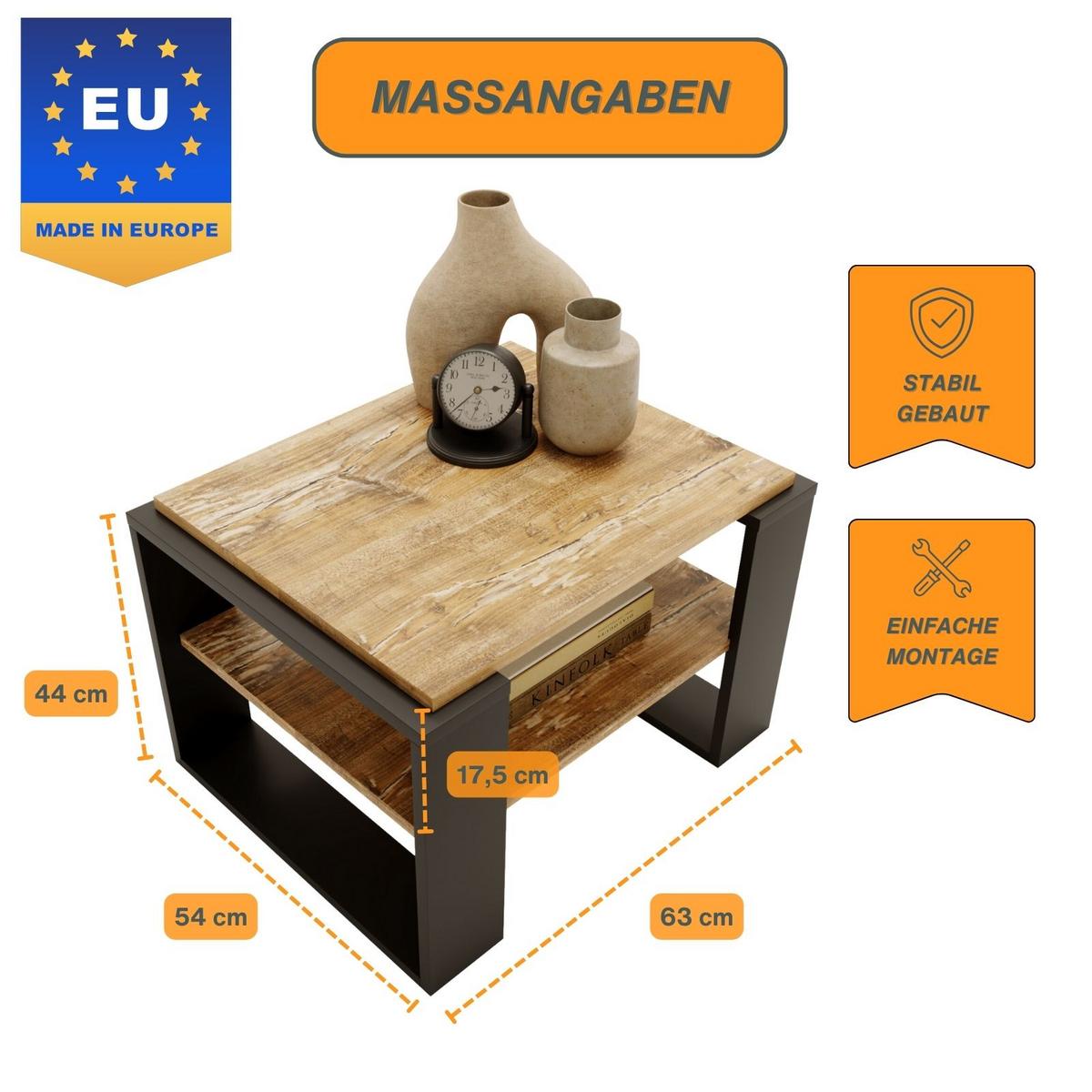 COUCHTISCH Kaja63 63/42/53,8 - Kiefer Milford/Schwarz, Holzwerkstoff (54/63/42cm) - RAUMHIRSCH FURNITURE