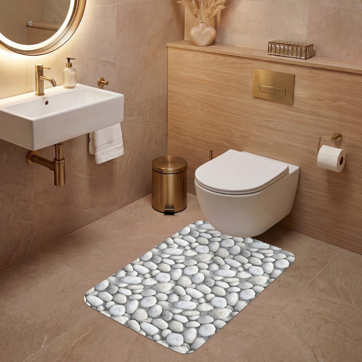 WC-VORLEGER Steine - Grau - Oval Toilettenvorleger 60x90 cm - Hellgrau, Textil (60/1cm) - OnlyWow