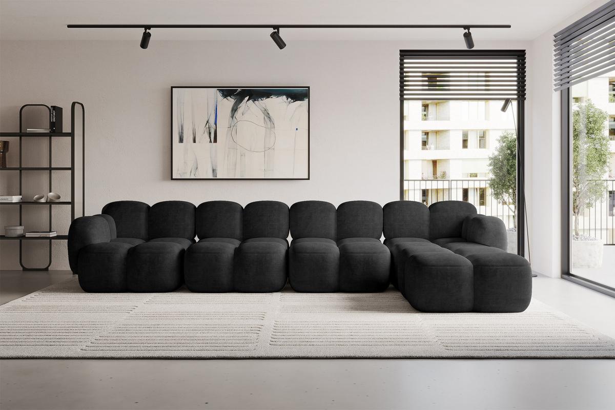 ECKSOFA modulares Sofa Rechts Miko-L3 390x205x75 Schwarz Velours - Schwarz, Holzwerkstoff/Kunststoff (390/205cm) - ALTDECOR