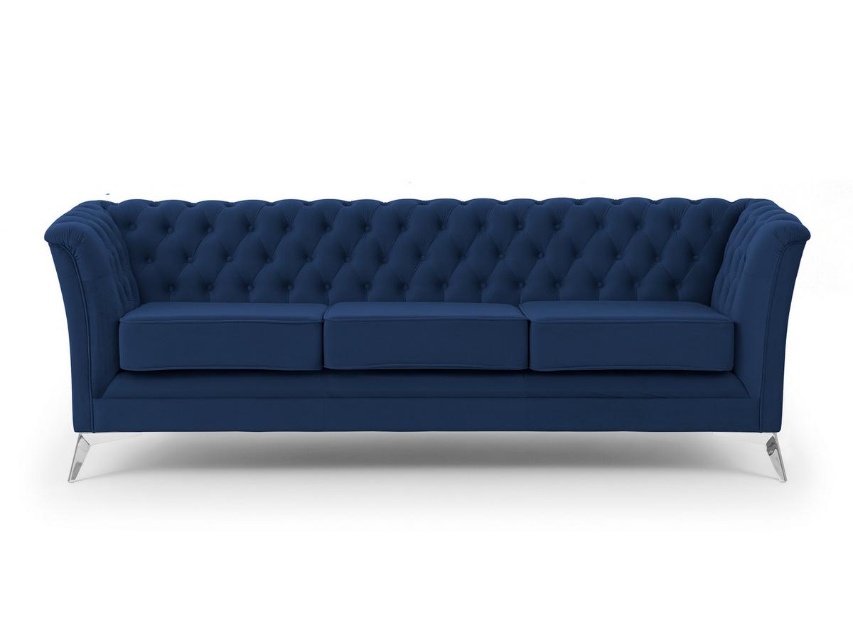 CHESTERFIELD-SOFA 3-sitzer Whitby Marineblau Samt mit silbernen Füßen - Silberfarben/Dunkelblau, Holz/Textil (237/78/82cm) - S-Style Möbel