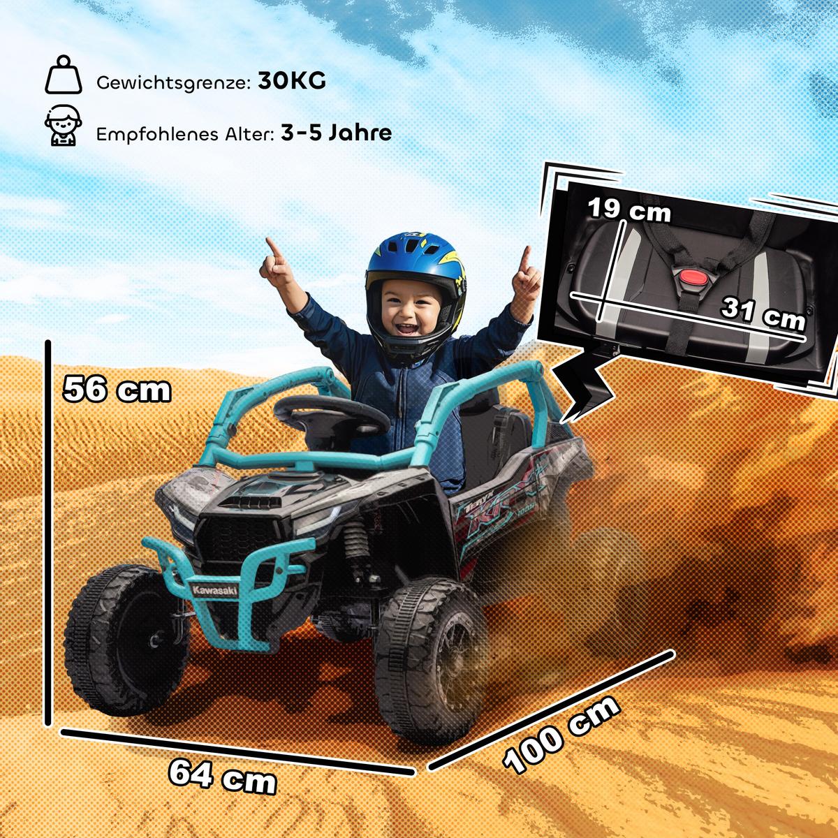 KINDER-ELEKTROAUTO 12V mit 2 Motoren Fernbedienung und LED-Leuchten - Blau, Kunststoff (100/64/56cm) - AIYAPLAY