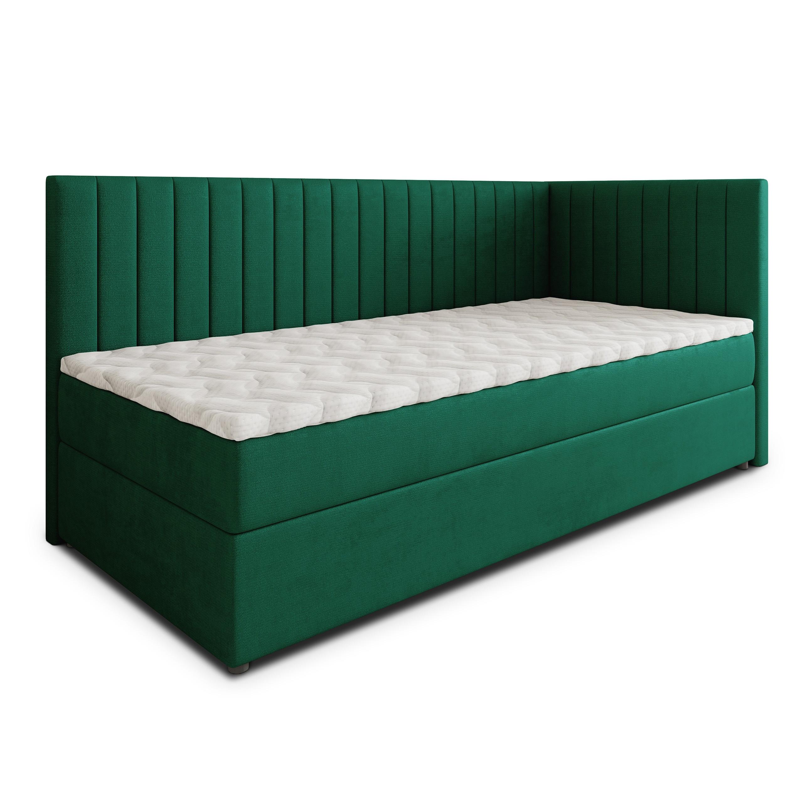BOXBETT ARIS 90x200 cm mit Matratze und Topper, H2+H3 - Grün - Grün, Holz (90/200cm) - MASSENO