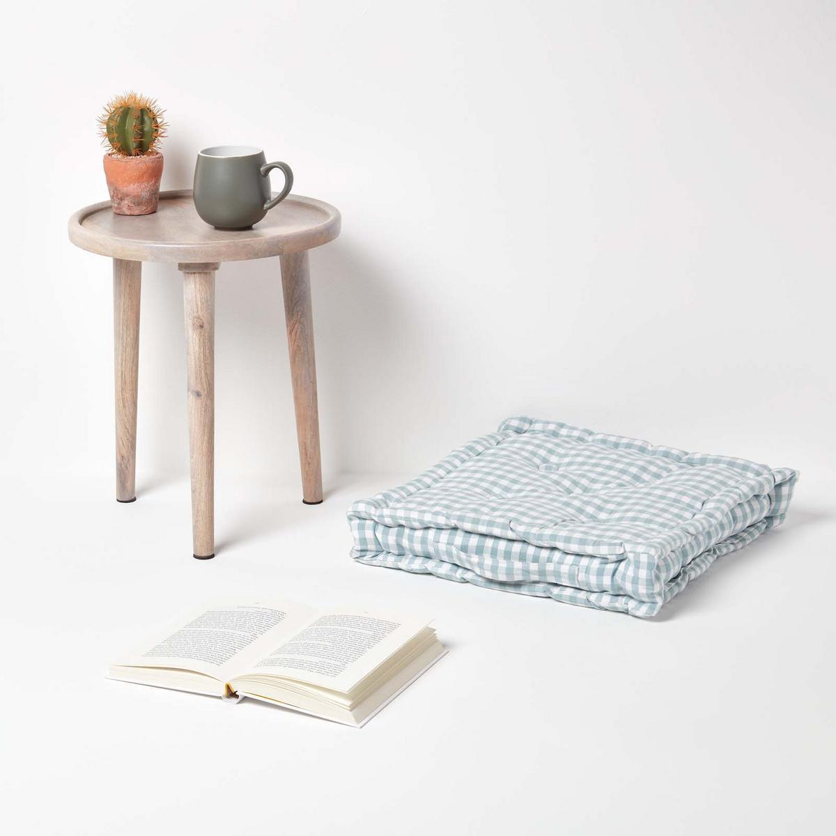SITZKISSEN blau kariert 50/50/10 cm – Bodenkissen Vichy-Karo - Blau, Textil (50/50/10cm) - Homescapes