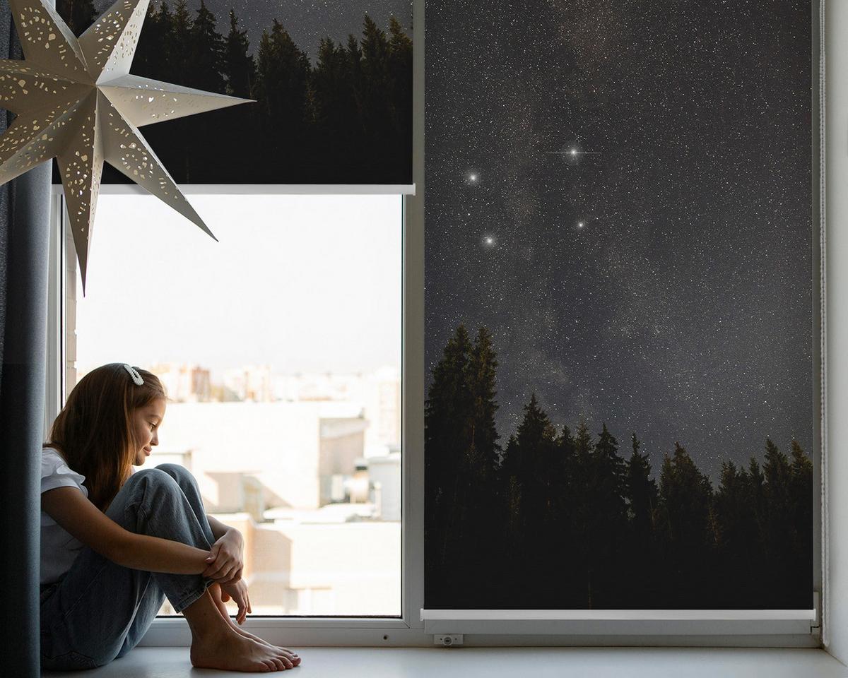 INNENROLLO - Fensterrollo - Rollo - 90x140 cm - Sterne am Himmel - Schwarz, Kunststoff (90/140/0.5cm) - TULUP