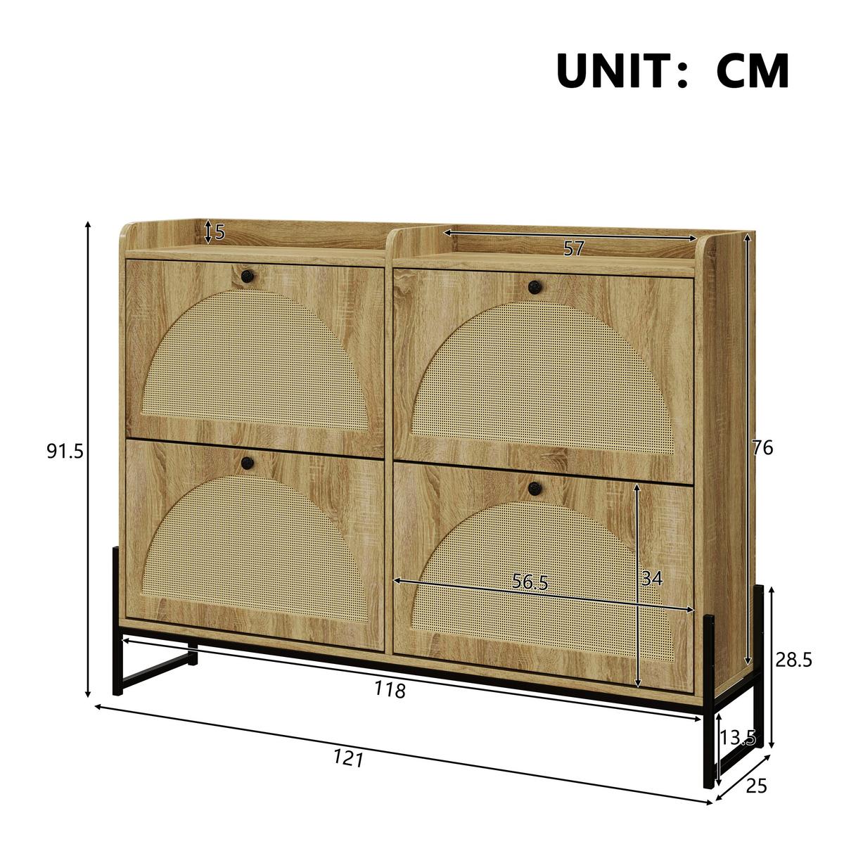 SCHUHSCHRANK mit 4 Klapptüren, Holz, Beige - Naturfarben, Textil (118/91.5/25cm) - Urban Meuble