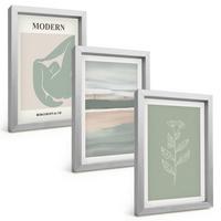BILDER SET 3er Set - 20x30 cm Silberner Rahmen - Abstrakte pastellfarbene Pflanzenformen - Silberfarben, Kunststoff (20/30cm) - TULUP