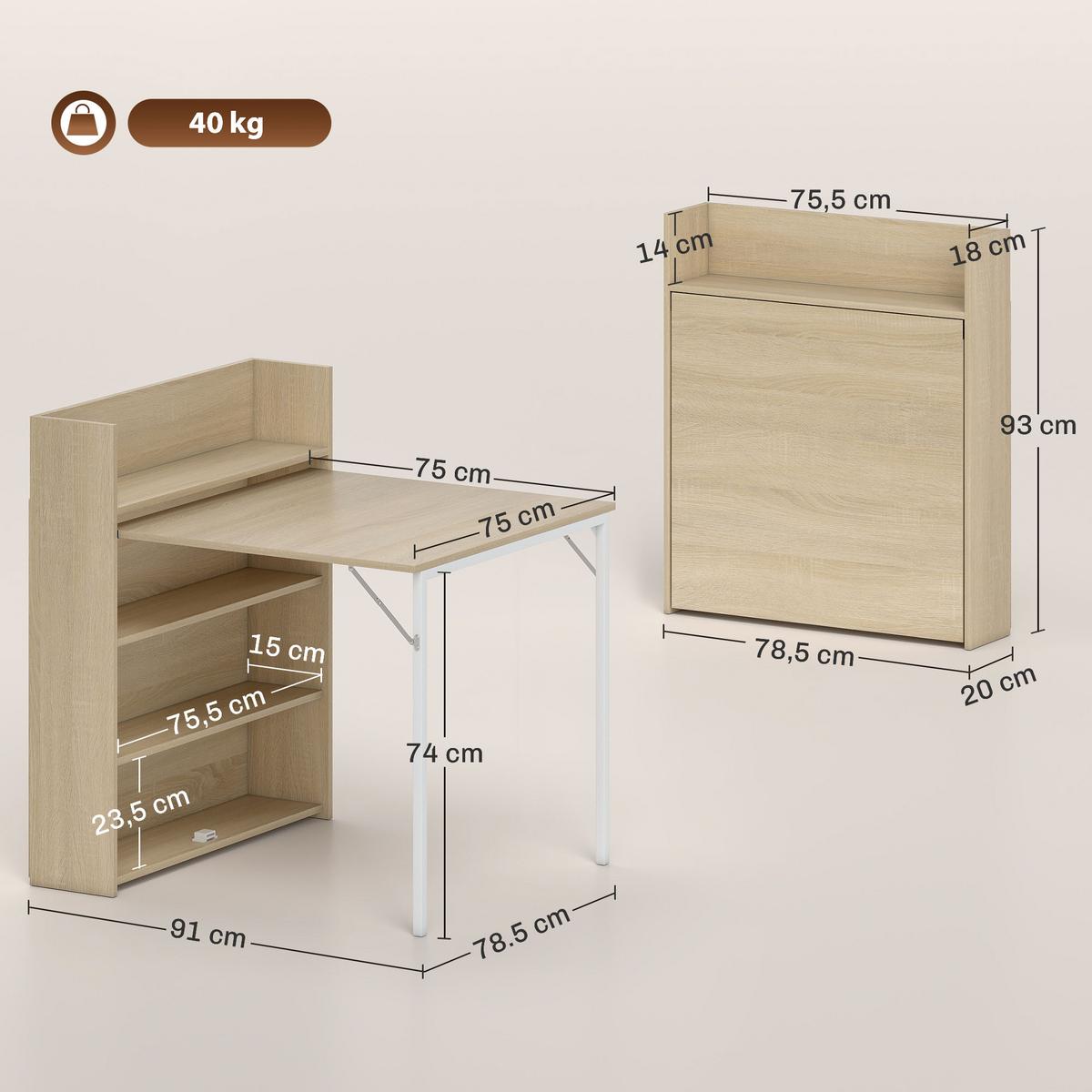 ESSTISCH MDF Stahl Eiche - Eichefarben, Holzwerkstoff (91/78.5/93cm) - HOMCOM