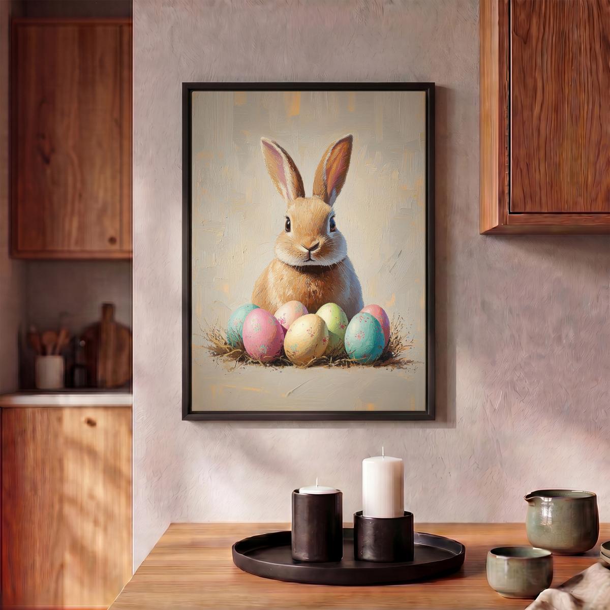 LEINWAND Bilder mit Rahmen - Osterhase - Pastell - Eier - 30x40 - Beige, Textil (30/40cm) - MuchoWow