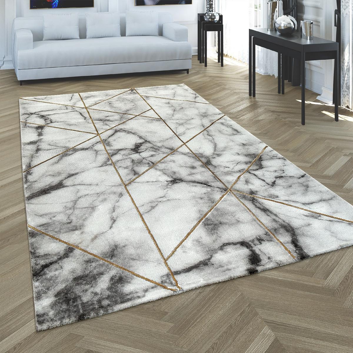 KURZFLORTEPPICH, in Marmoroptik, aus Polyproylen, Florhöhe 12 mm, Gold, 160 x 230 cm - Goldfarben, Textil (230/160cm) - KADIMA DESIGN