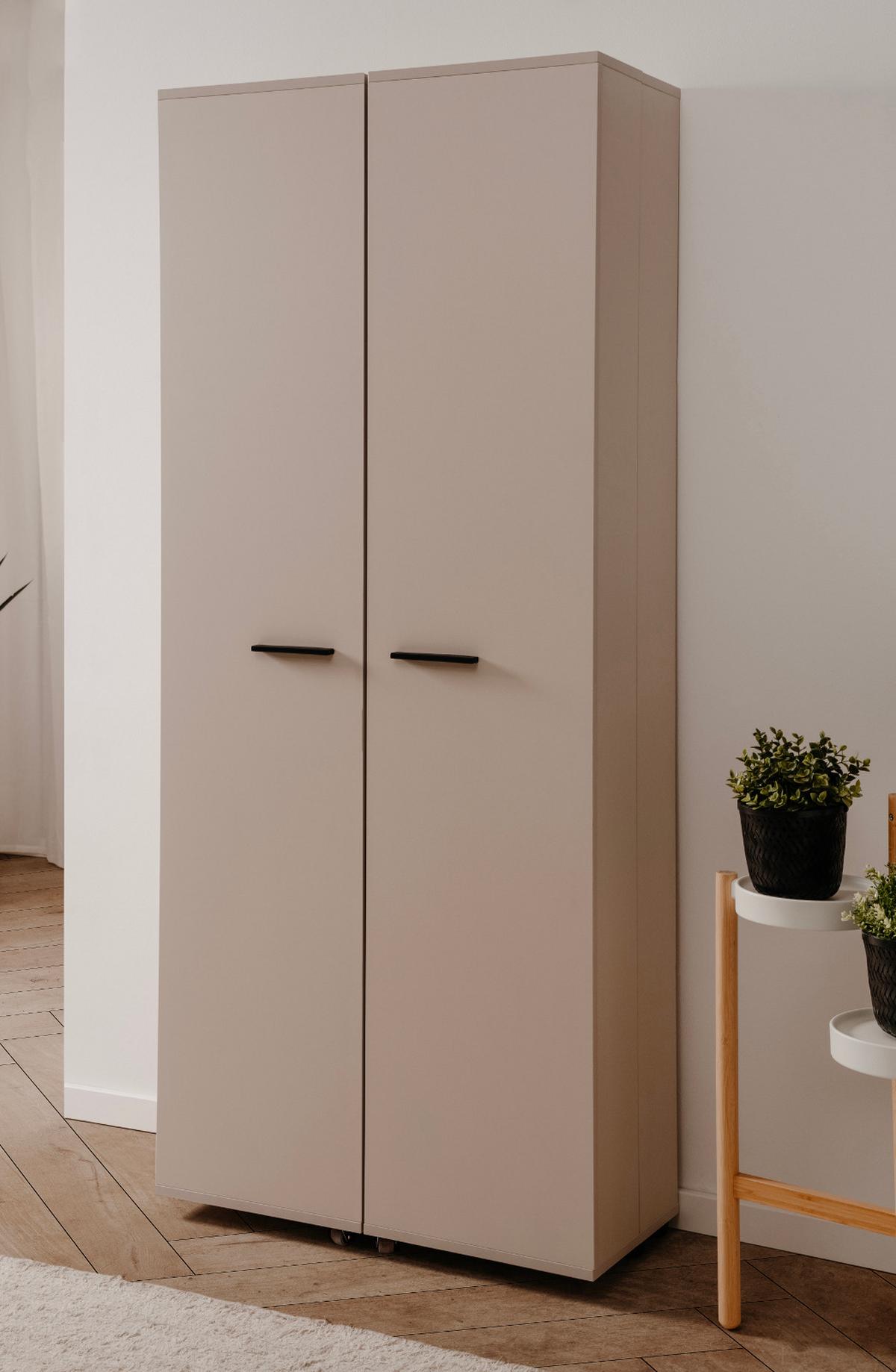 SCHUHSCHRANK Samtfarben 74 cm, Flurschrank aufklappbar für 30 Paar Schuhe - Beige/Schwarz, Holzwerkstoff/Kunststoff (74/181.5/34cm) - Furn.Design