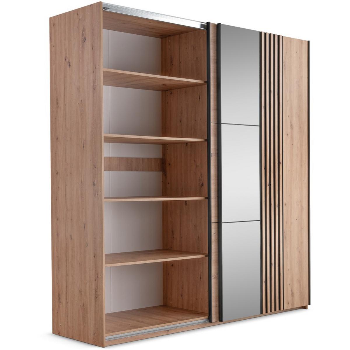 SCHWEBETÜRENSCHRANK Soria mit 2 Türen und Spiegel, 200 cm, eiche Artisan - Eiche Artisan, Holzwerkstoff (203/215/65cm) - Beautysofa