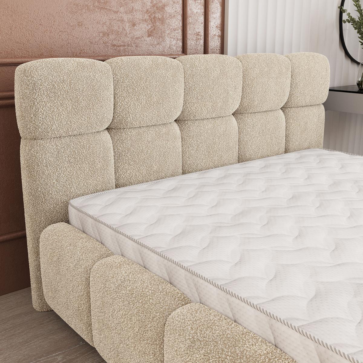 POLSTERBETT FARU Q 140x200 cm mit Bettkästen - Creme - Creme, Holz (140/200cm) - MASSENO