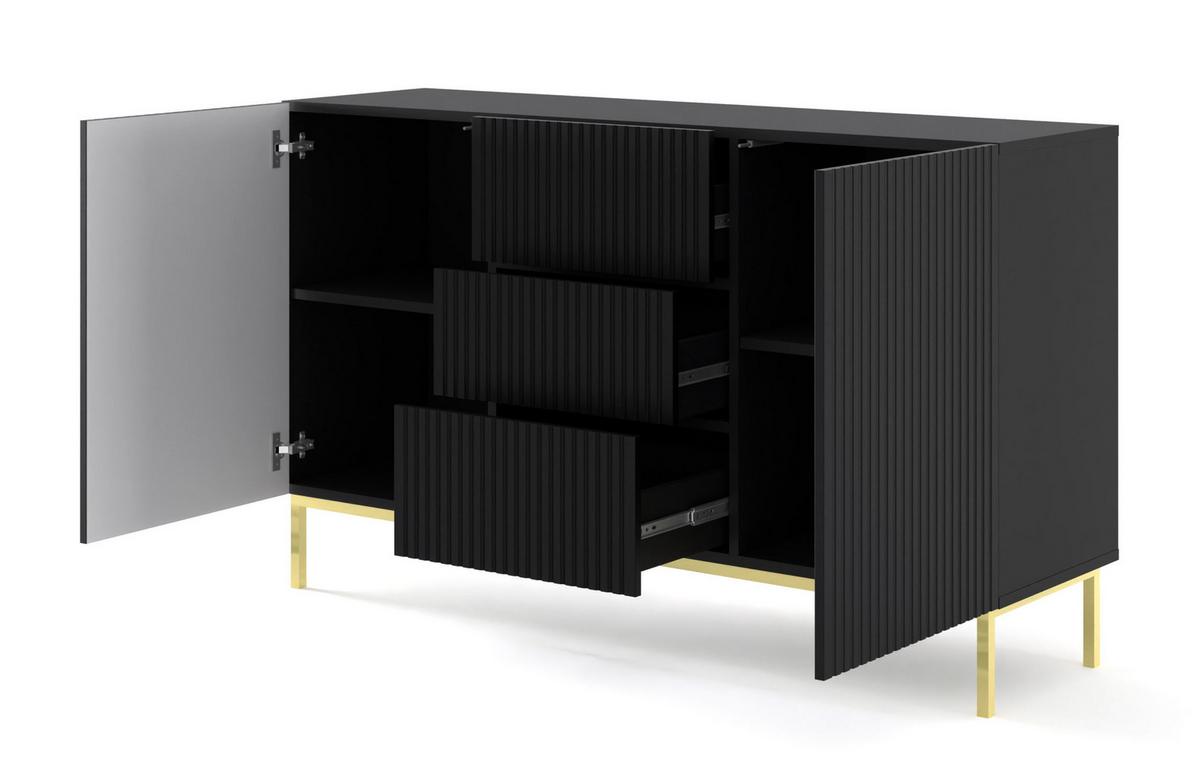 KOMMODE Schwarz, Schwarz, Gold 150/87/42 - Schwarz, Holzwerkstoff (150/87/42cm) - RAUMHIRSCH FURNITURE