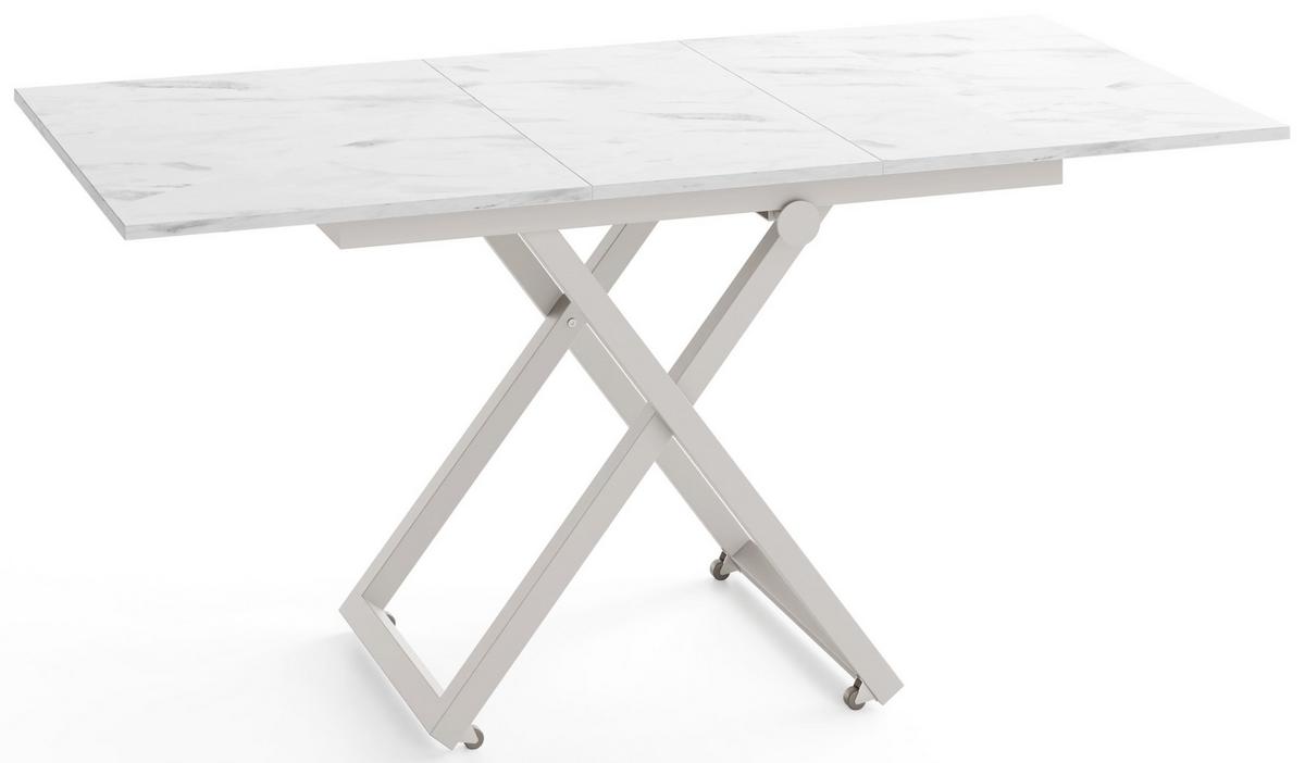 COUCHTISCH Axen höhenverstellbar ausziehbar, Marmor Weiß 120-160/80/38-75 cm - Ecru/Kaschmir, Holzwerkstoff/Metall (80/160/75cm) - WFL GROUP