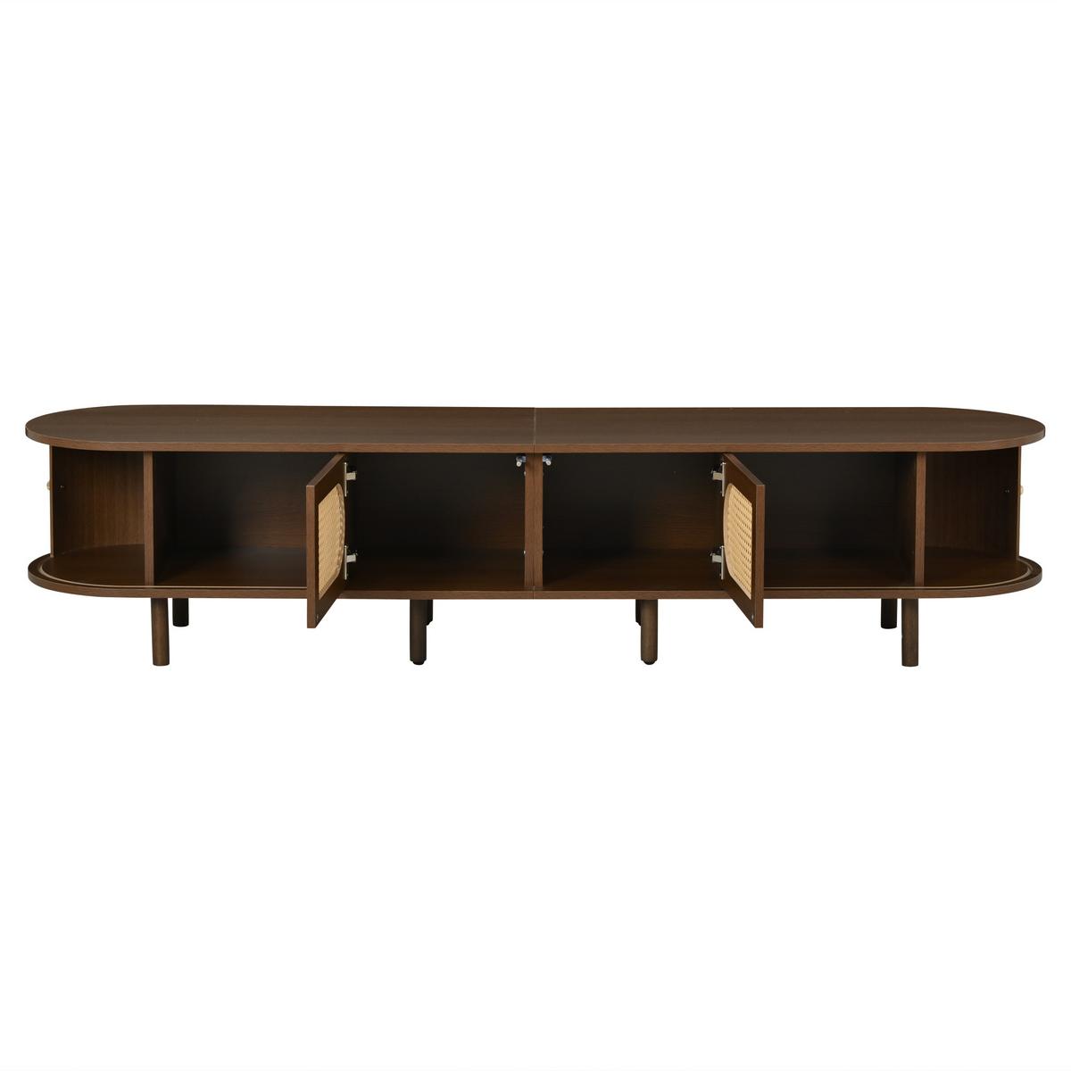 TV LOWBOARD walnuss rattan oval 180cm schiebetüren - Wildeiche, Holzwerkstoff (180/40/40cm) - Urban Meuble