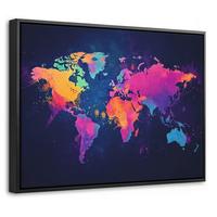 LEINWAND Bilder mit Rahmen - Weltkarte - Bunt - Graffiti - 40x30 - Multicolor, Textil (40/30cm) - MuchoWow