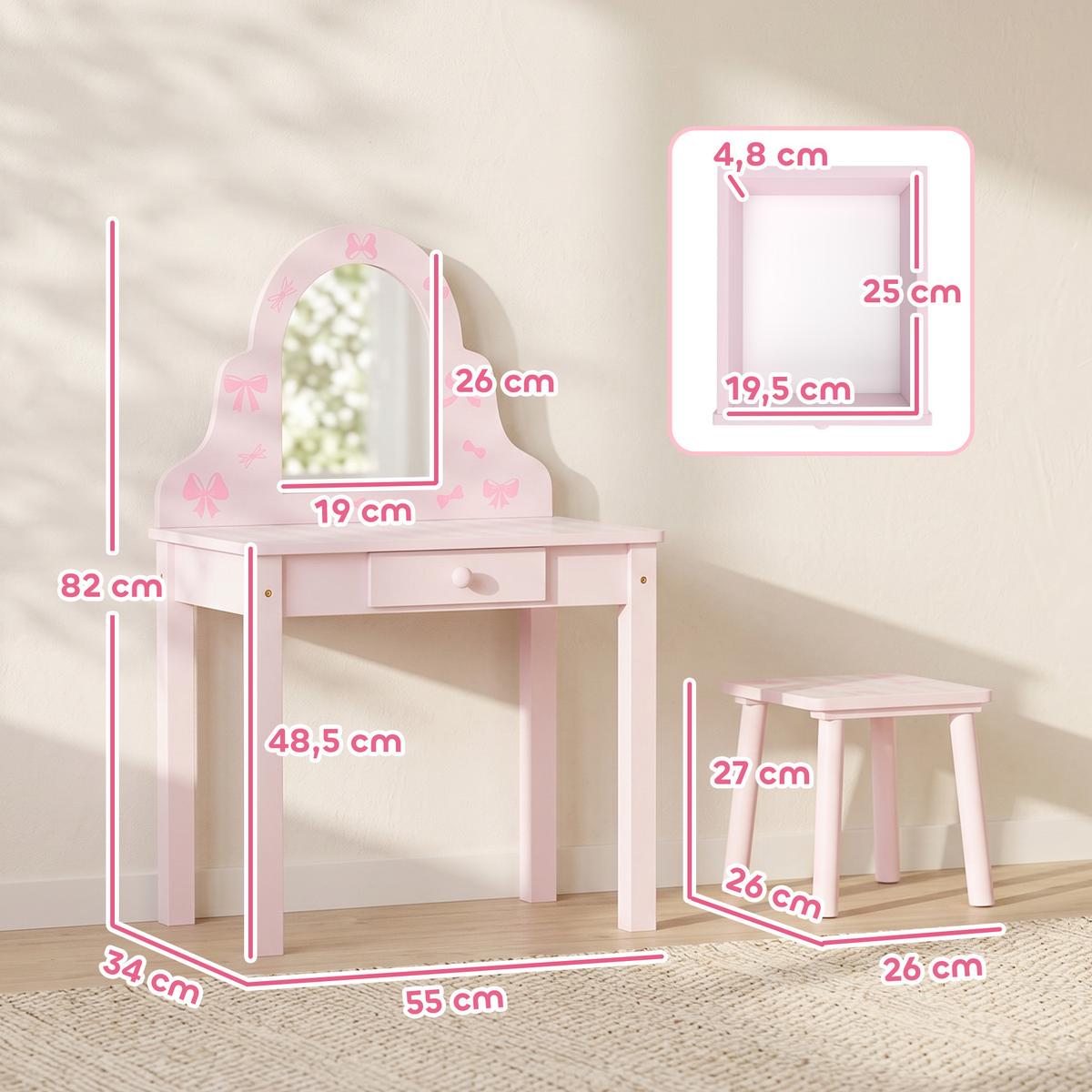KINDER-SCHMINKTISCH-SET MDF Acryl Rosa - Rosa/Weiß, Holz/Holzwerkstoff (34/82/55cm) - AIYAPLAY