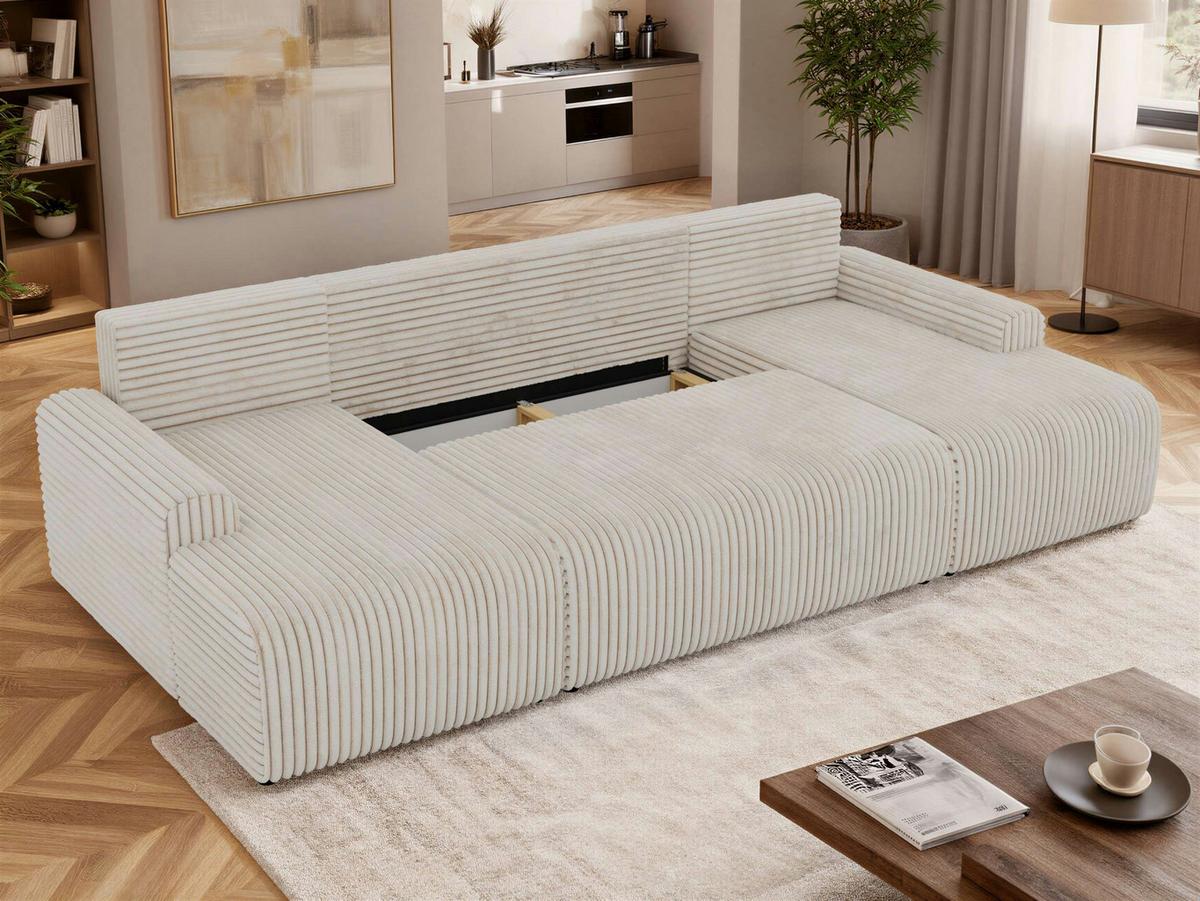 WOHNLANDSCHAFT NESSARO U Beige Cord - Beige/Schwarz, Kunststoff/Textil (312/92/151cm) - MKS