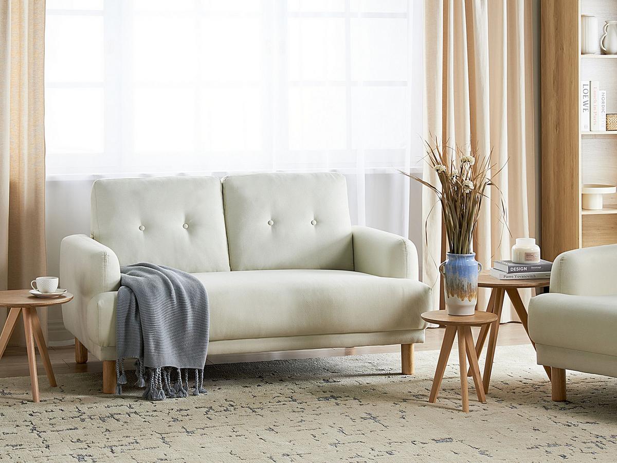 2-SITZER-SOFA Stoff cremeweiß Tuve - Hellbraun/Weiß, Textil (149/85/90cm) - Beliani