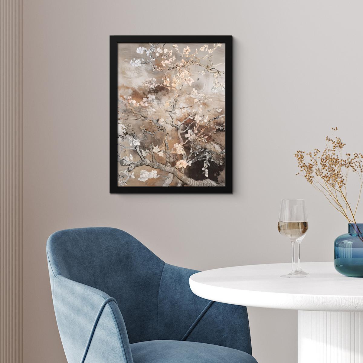 POSTER MIT RAHMENGERAHMTES BILD Mandelblüte - Kunst - Van Gogh - Beige - Abstrakt Bilderrahmen 30x40 cm - Braun, Papier (30/40cm) - MuchoWow