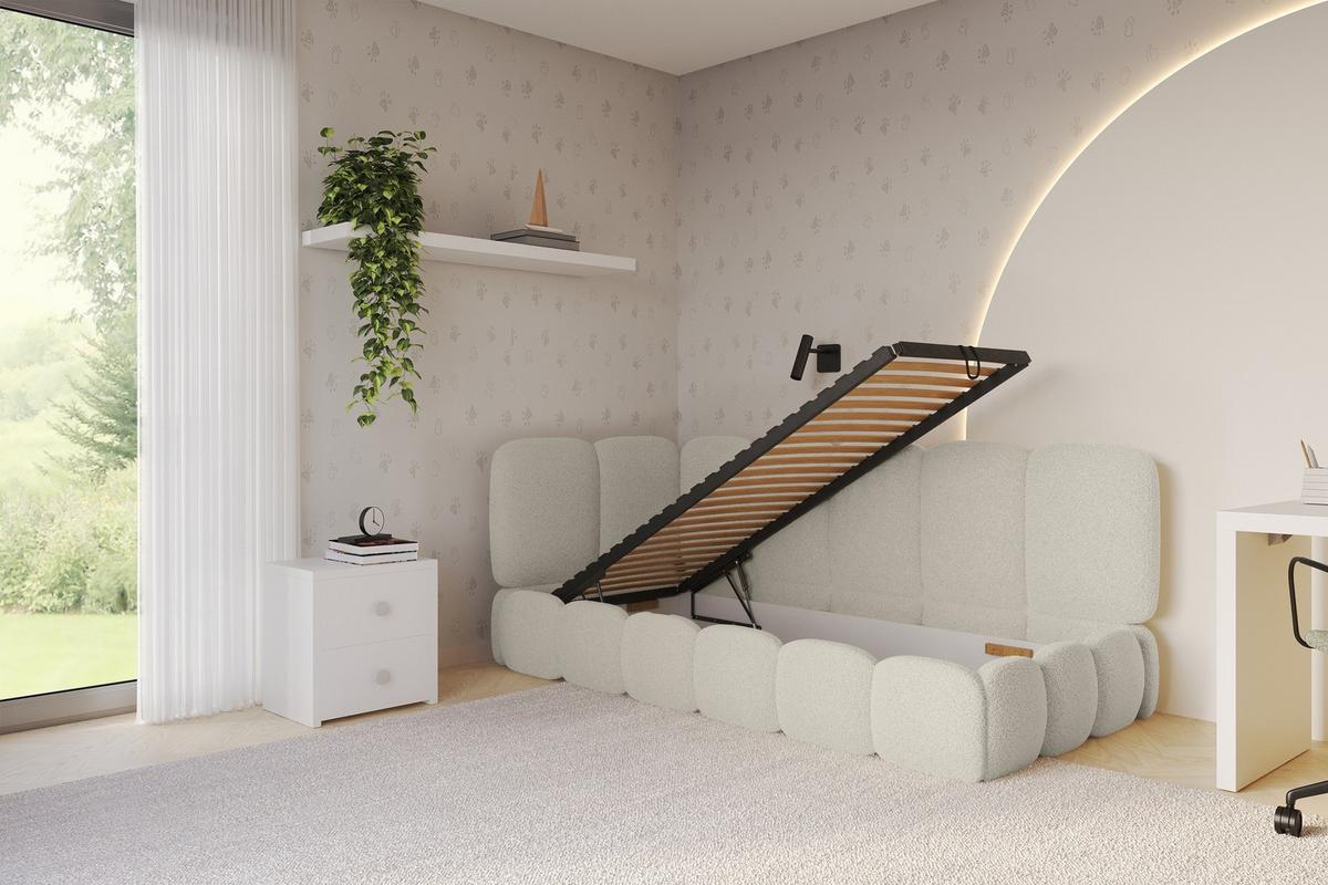 EINZELLBETT Jugendbett mit Bettkasten, Rechts - AVRY 100x200 Beige - Beige/Perlmutt, Holzwerkstoff/Textil (100/200cm) - ALTDECOR