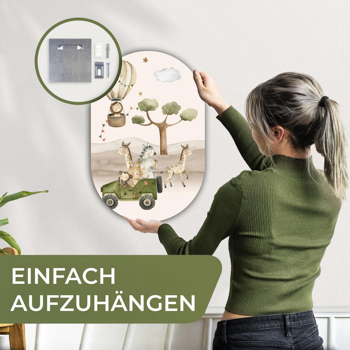 WANDBILD Wilde Tiere - Safari - Aquarell - Heißluftballon Deko Wohnzimmer 40x60 cm - Beige, Kunststoff (40/60cm) - MuchoWow