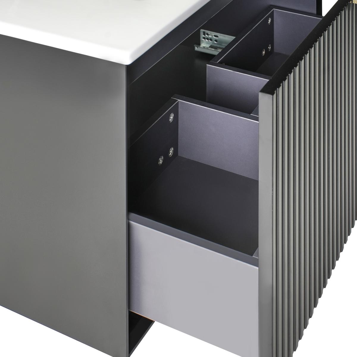 WASCHBECKENUNTERSCHRANK wandmontiertk mit Waschbecken Schwarz Bonaire - Schwarz, Holzwerkstoff (80/43/93cm) - Beliani