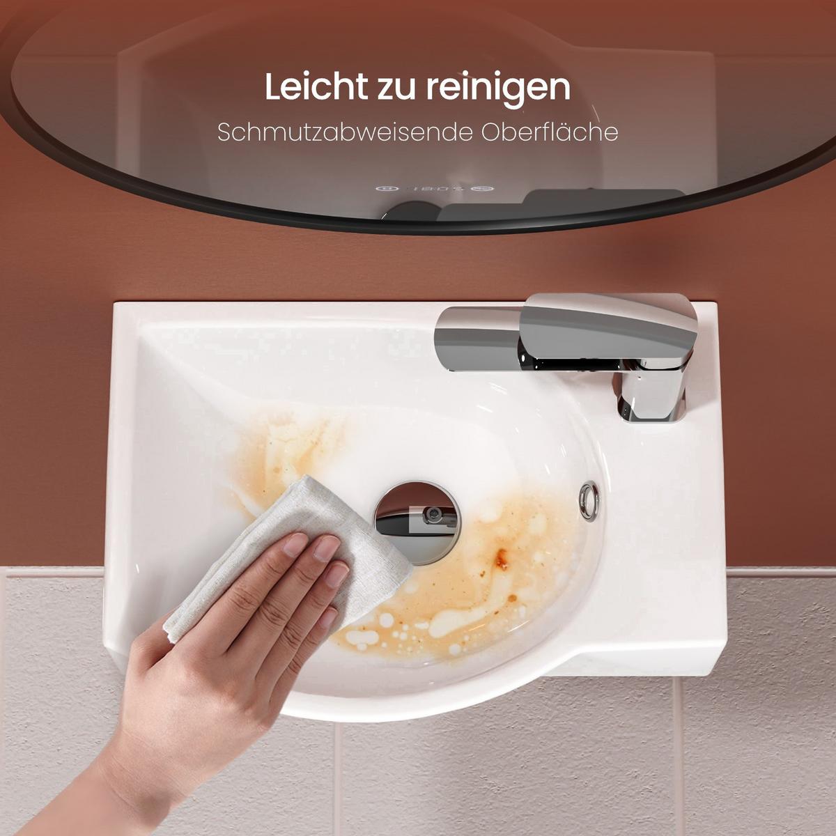 WASCHBECKEN Keramik Bauchform Hahnloch links Weiß 40,5 / 28 / 14 cm - Weiß, Keramik (40.5/14/28cm) - EMKE