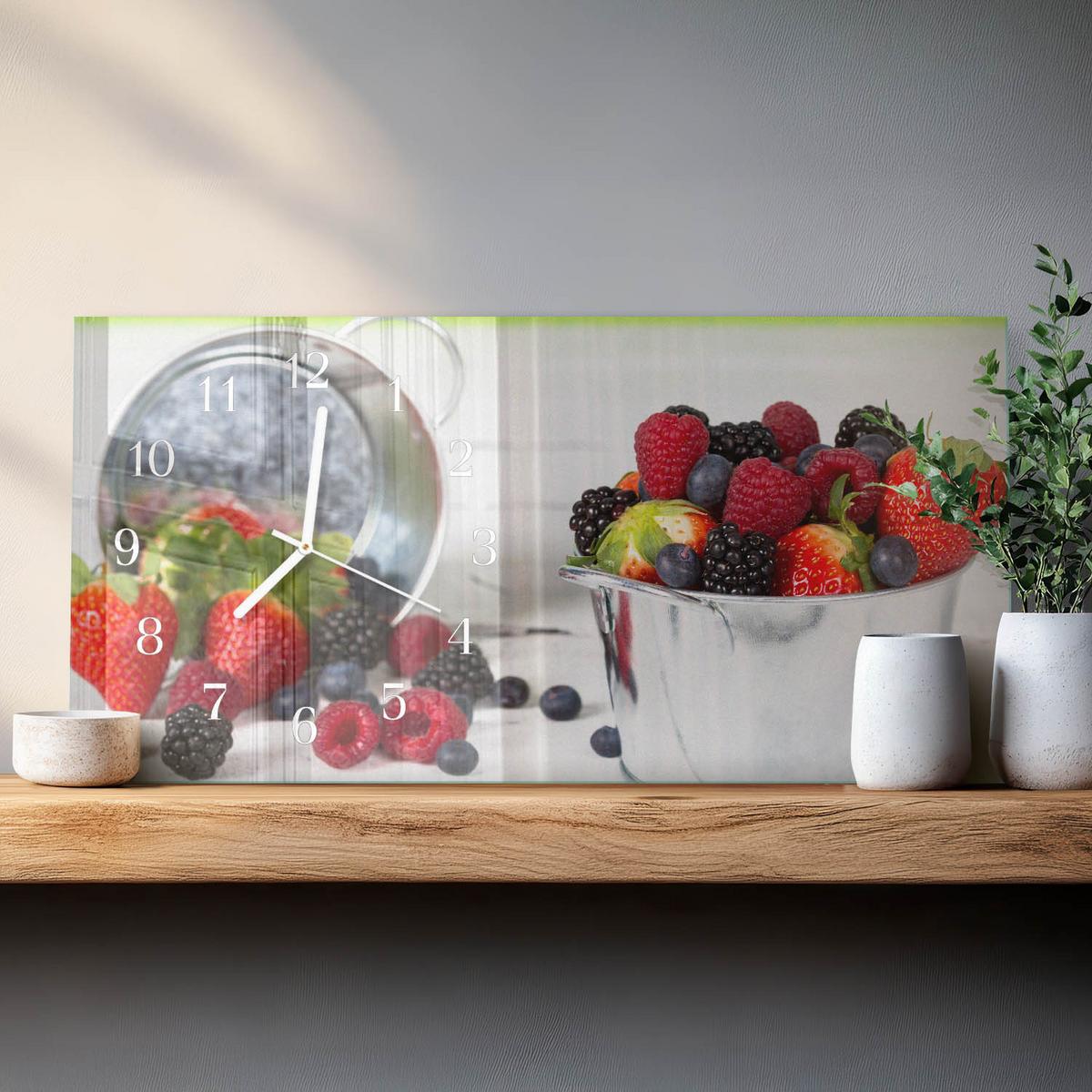 WANDUHR aus Glas 60x30 cm - Waldfrüchte - Rot, Glas (60/30/0.4cm) - TULUP