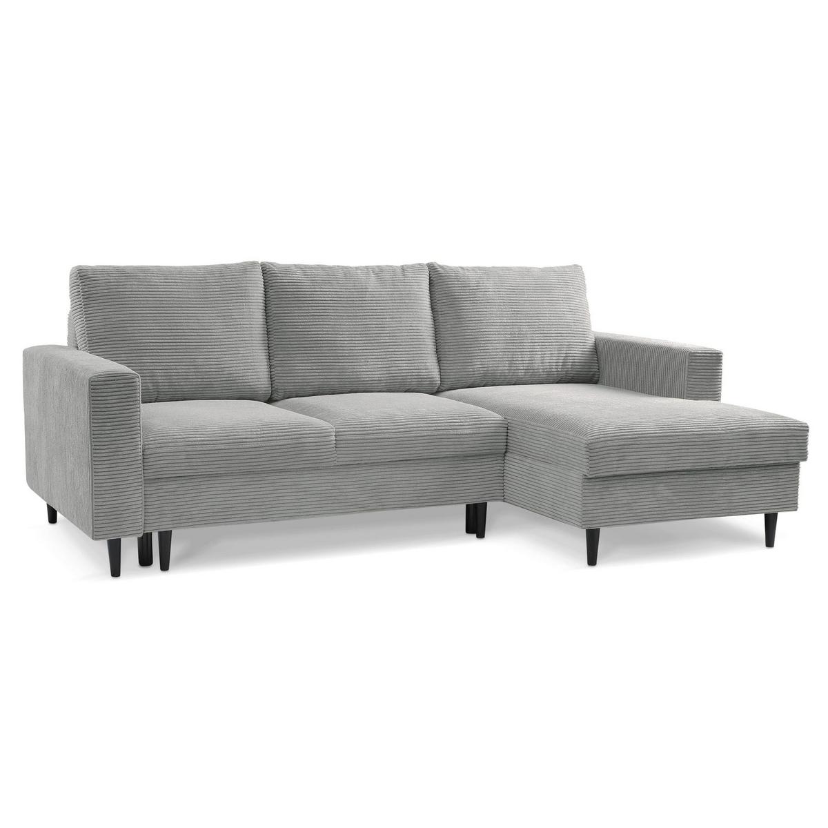 ECKSOFA Nalika Hellgrau mit Cordbezug - Hellgrau/Schwarz, Holz/Textil (143/230cm) - Selsey