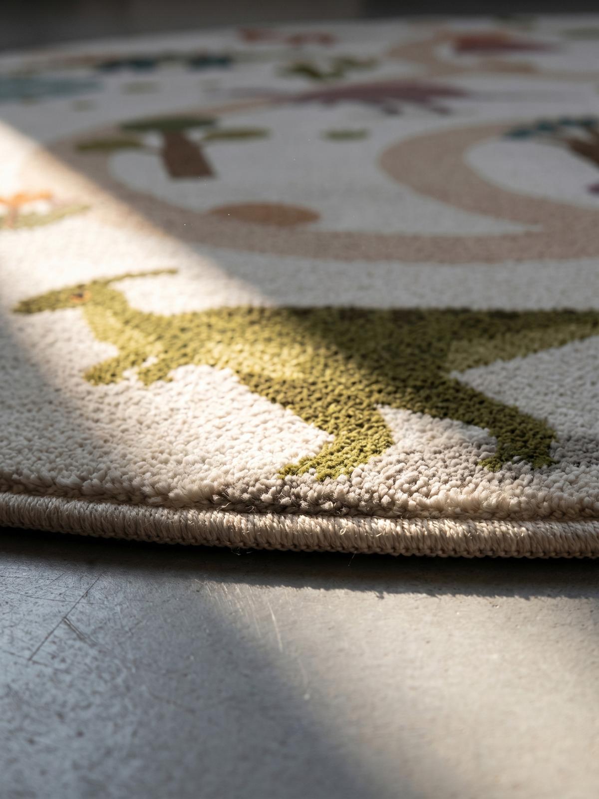 SPIELTEPPICH Waschbar TINO in Creme, mit Dino-Landschaft, Ø 160 cm - Beige, Textil (160/160cm) - KADIMA DESIGN