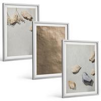 BILDER SET 3er Set - 40x60 cm Silberner Rahmen - Steine Strand natürliche Strukturen - Silberfarben, Kunststoff (40/60cm) - TULUP
