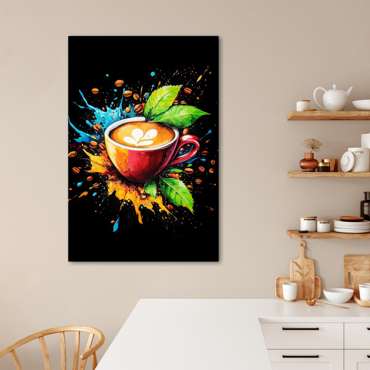 LEINWANDBILD Kaffee - Graffiti - Trinken - Abstrakt Deko XXL 80x120 cm - Mokka, Textil (80/120cm) - MuchoWow