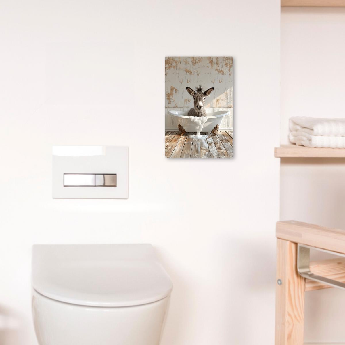LEINWANDBILD Esel - Tiere - Badewanne - Schaumstoff Deko Wohnzimmer 20x30 cm - Weiß, Textil (20/30cm) - MuchoWow