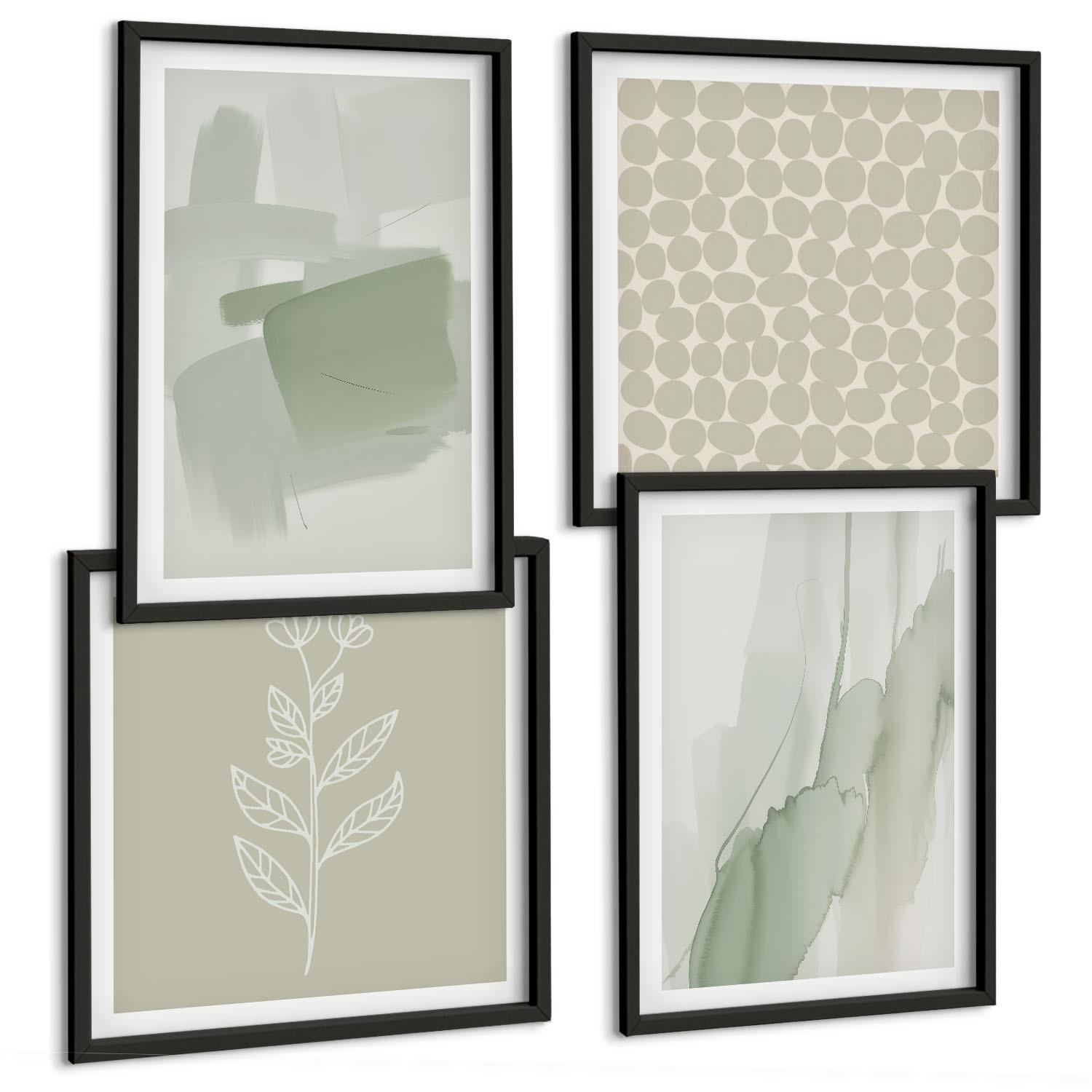 BILDER SET 4er Set - 50x50 cm & 40x60 cm Schwarzer Rahmen - Abstrakte Aquarellpflanzen - Schwarz, Kunststoff (50/50cm) - TULUP