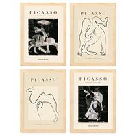 POSTER Set mit 4 Picasso Noir Tristeza Sammlung A3 Rahmen aus hellem Holz - Beige, Papier (29.7/3cm) - Nacnic
