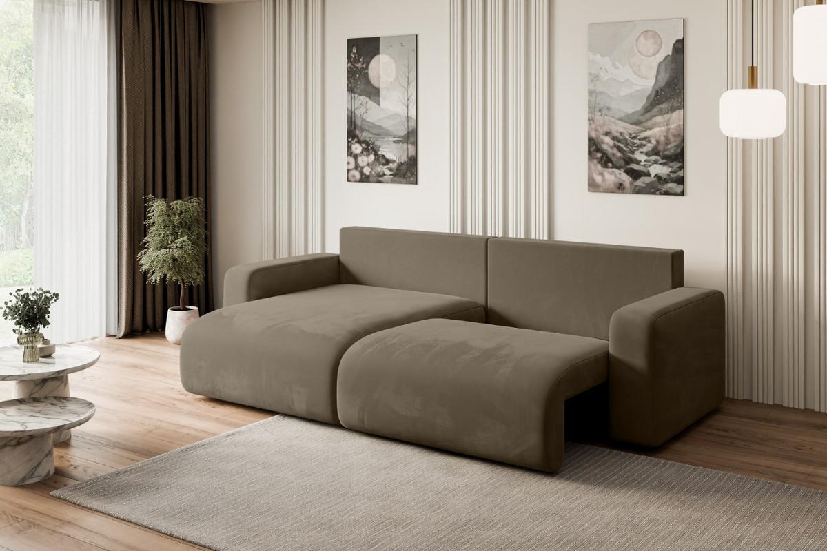 ECKSOFA mit Schlaffunktion und Bettkasten KLEEA-L - 247x143x83 cm Braun Velours - Schwarz/Braun, Holzwerkstoff/Kunststoff (247/143cm) - ALTDECOR