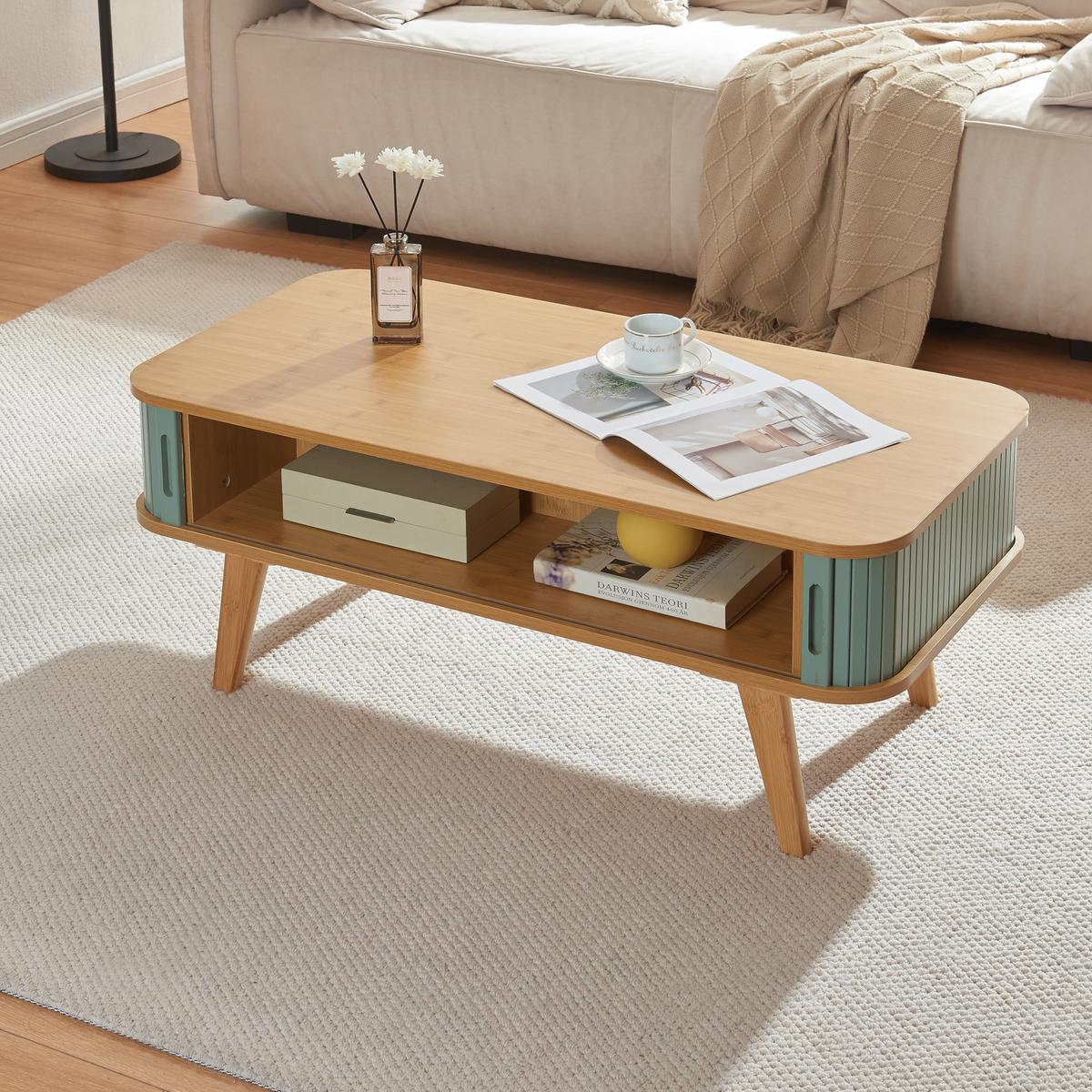 COUCHTICH Tysvær 100/50/40 cm - Blau/Naturfarben, Holz/Holzwerkstoff (50/100/40cm) - [en.casa]