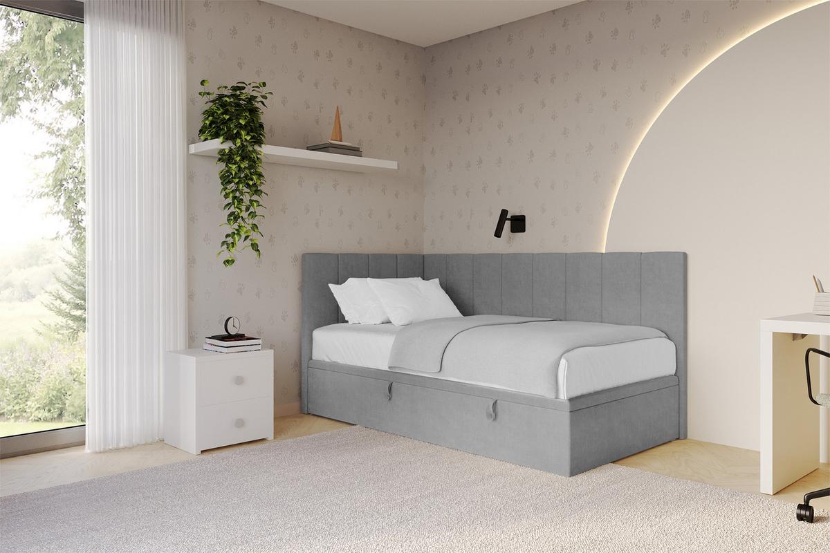 EINZELBETT Jugendbett mit Bettkasten Rechts, mit Matratze - LOVY 100x200 Grau - Anthrazit, Holzwerkstoff/Textil (100/200cm) - ALTDECOR
