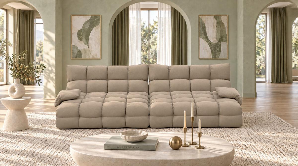 BIG SOFA AMIA Taupe Velvet - Taupe/Schwarz, Kunststoff/Textil (290/86/178cm) - KAWOLA