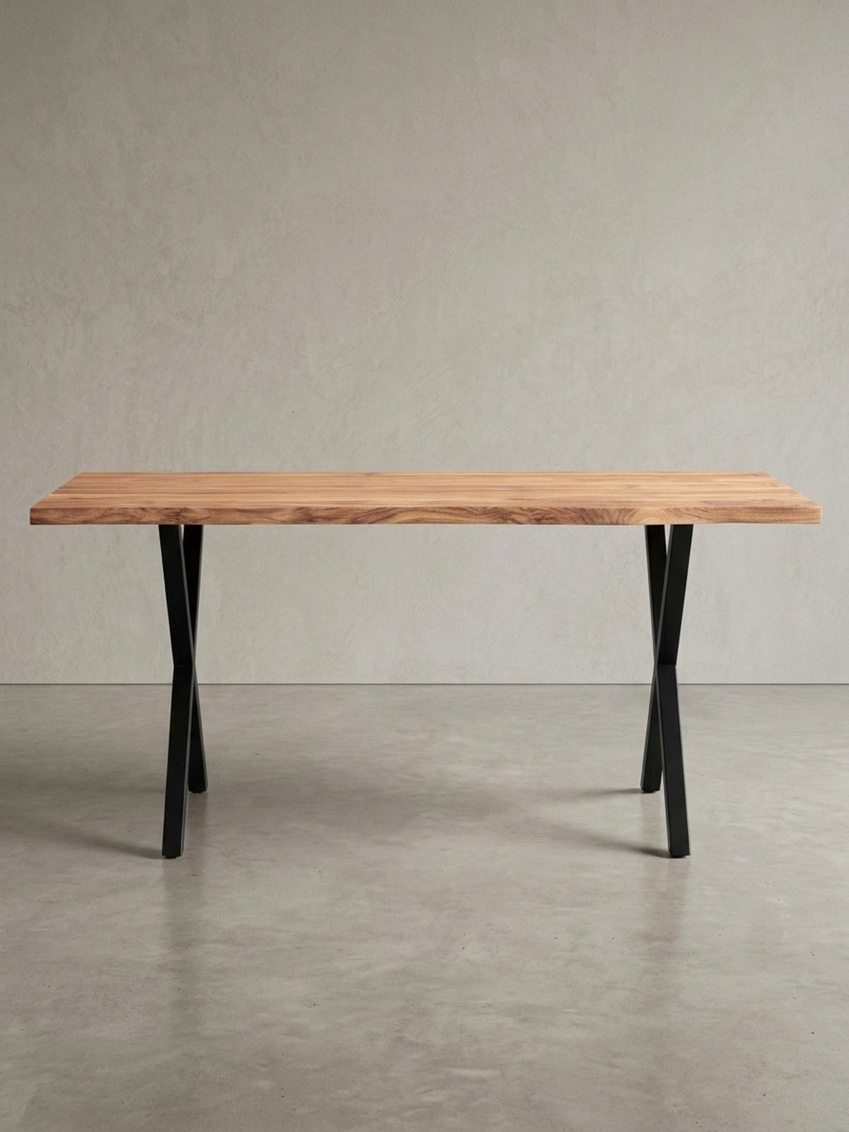 ESSTISCH Massivholz Metall X-Gestell Baumkante Industrial KRETA, Goldbraun-Schwarz 140x80x76 cm - Schwarz/Braun, Holz/Metall (80/140/76cm) - KADIMA DESIGN