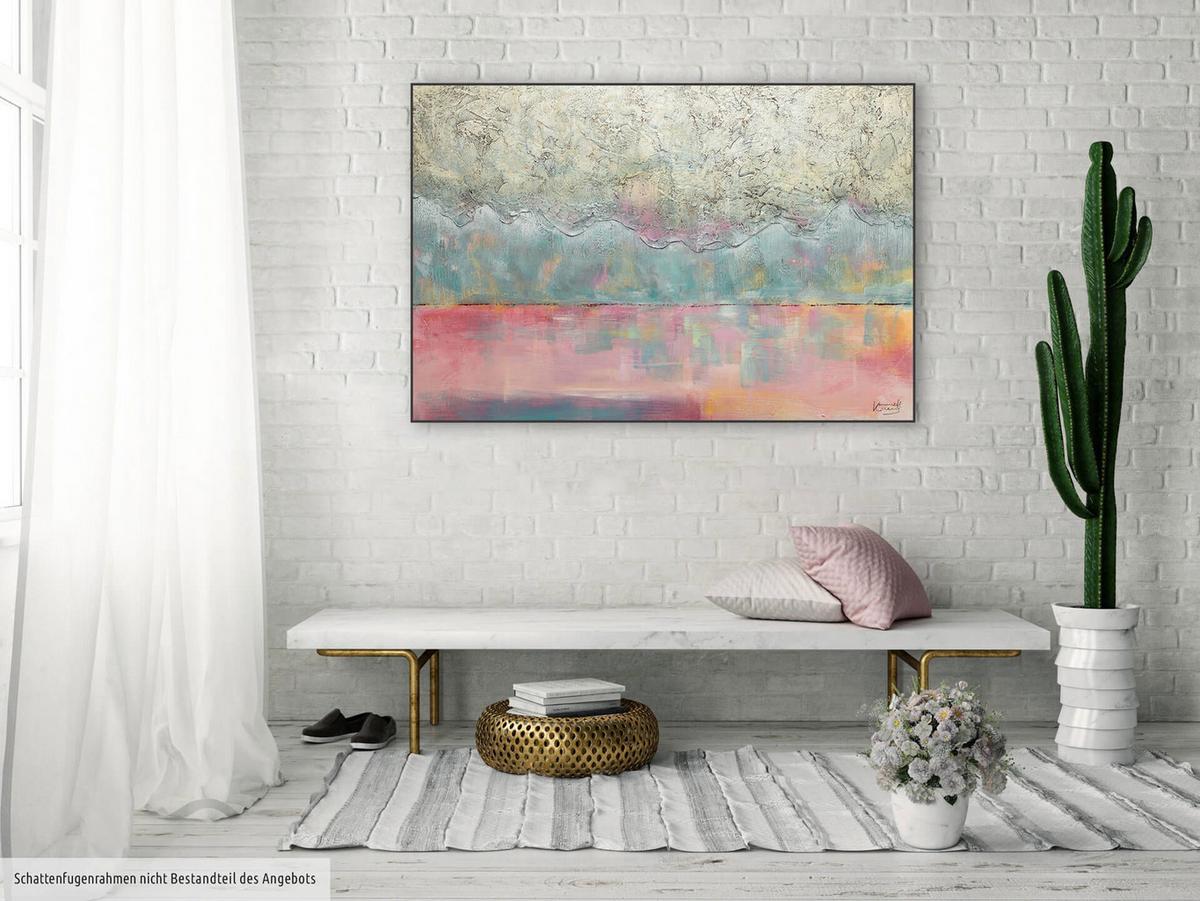 ÖLGEMÄLDE 120/80 cm - Türkis/Beige, Holz/Textil (120/80cm) - KUNSTLOFT