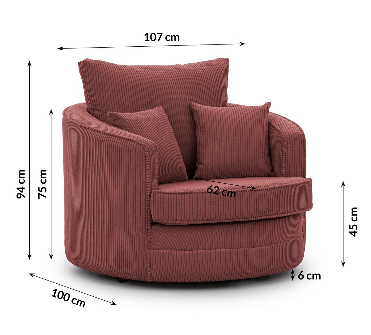 DREHSESSEL Ted aus Terrakotta Cord-Stoff - Terracotta/Schwarz, Holz/Textil (107/94/100cm) - S-Style Möbel