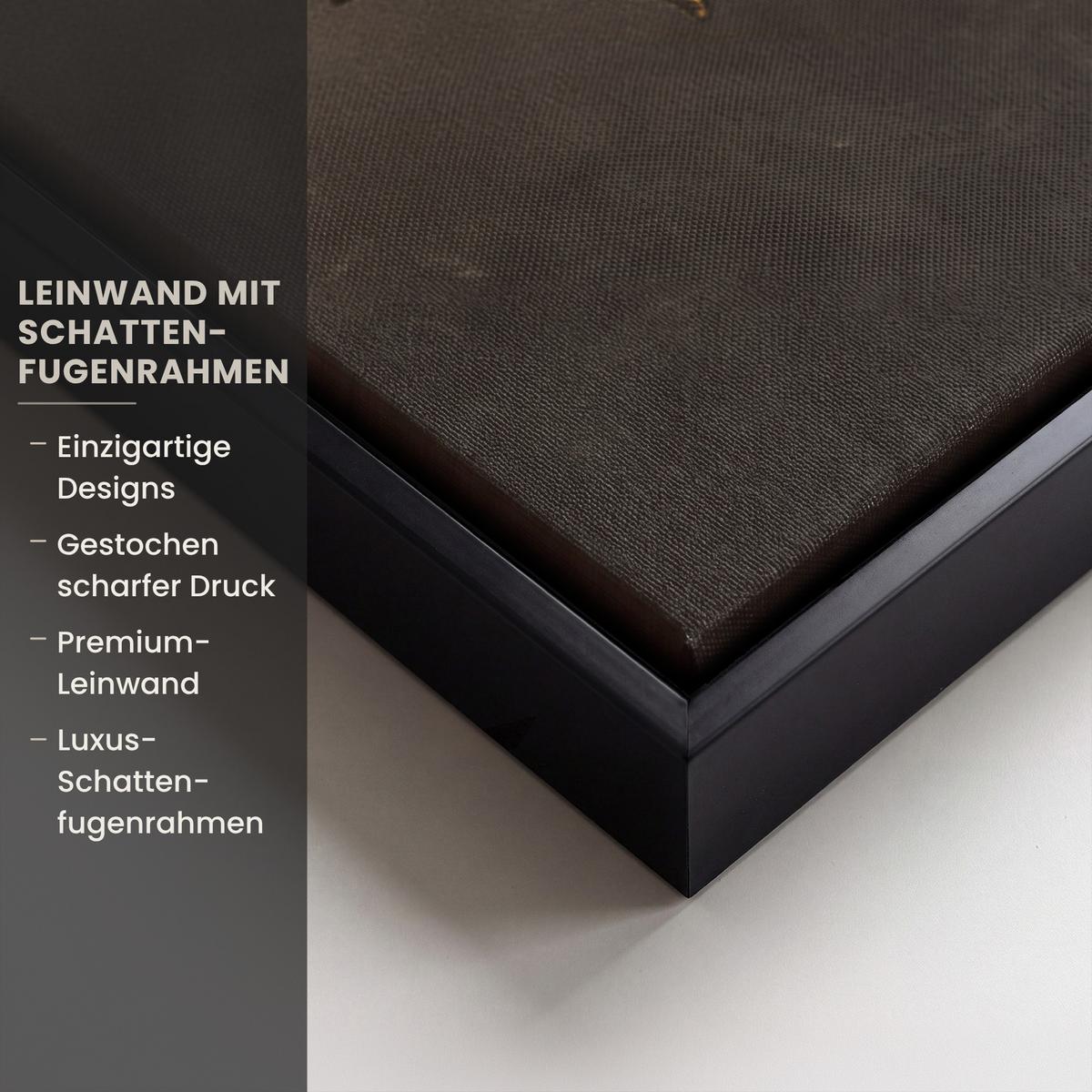 LEINWAND Bilder mit Rahmen - Rotwild - Schwarz - Gold - 100x70 - Braun, Textil (100/70cm) - MuchoWow