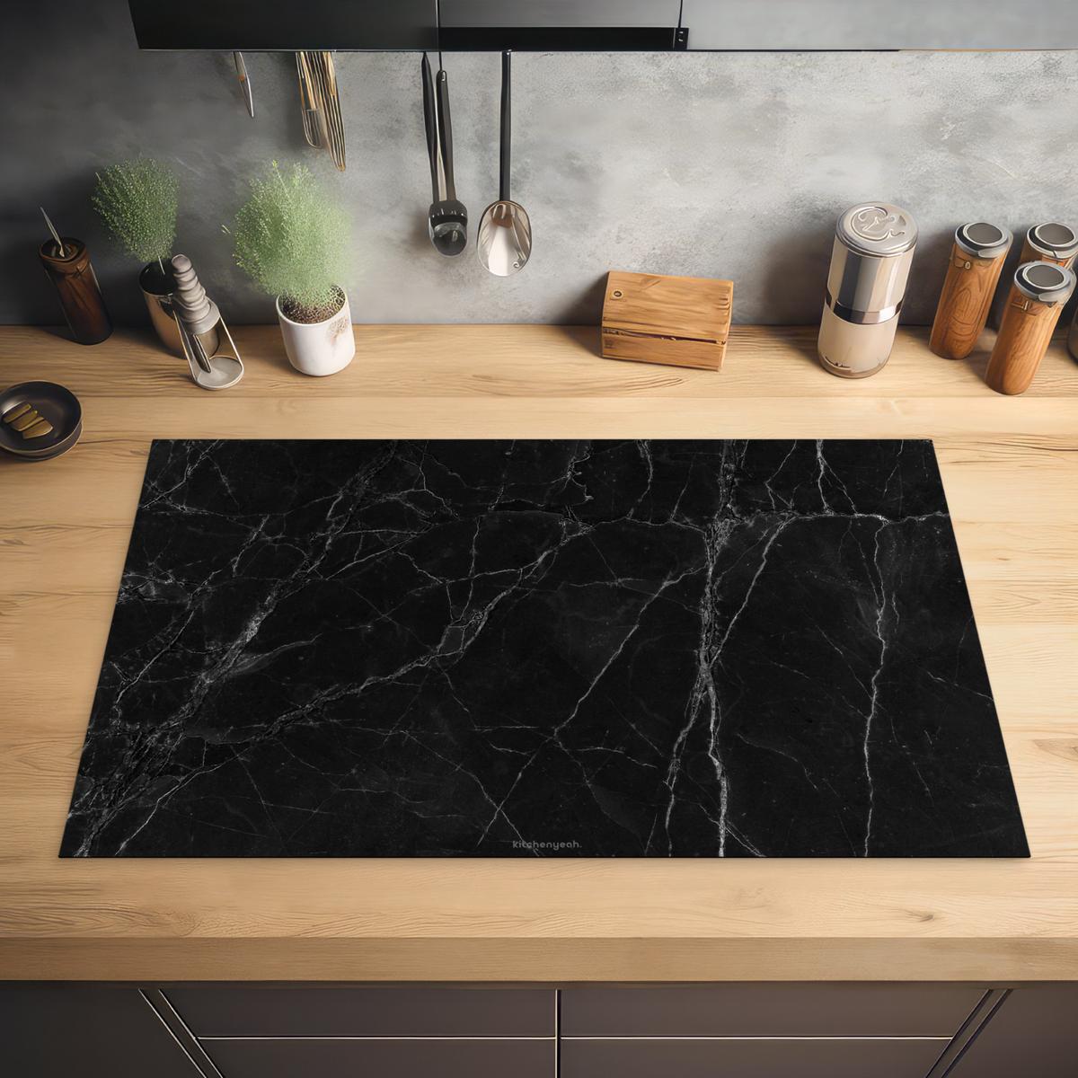 HERDABDECKPLATTE Schwarz - Marmor Induktionsmatte 83x51 cm - Schwarz, Kunststoff (83/51.5/0.2cm) - MuchoWow