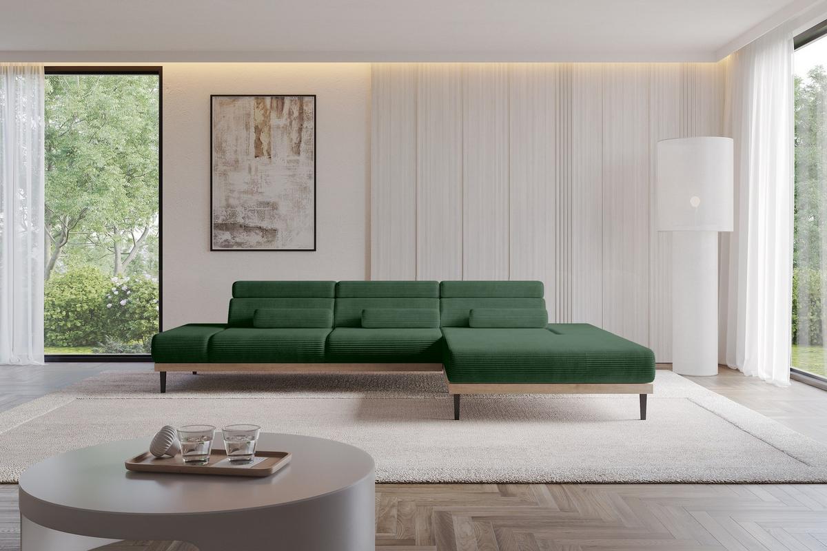 ELEKTRISCHES ECKSOFA Rechts MONA 316x205x85 Grün Cord - Salbeigrün/Grün, Holzwerkstoff/Textil (316/205cm) - ALTDECOR