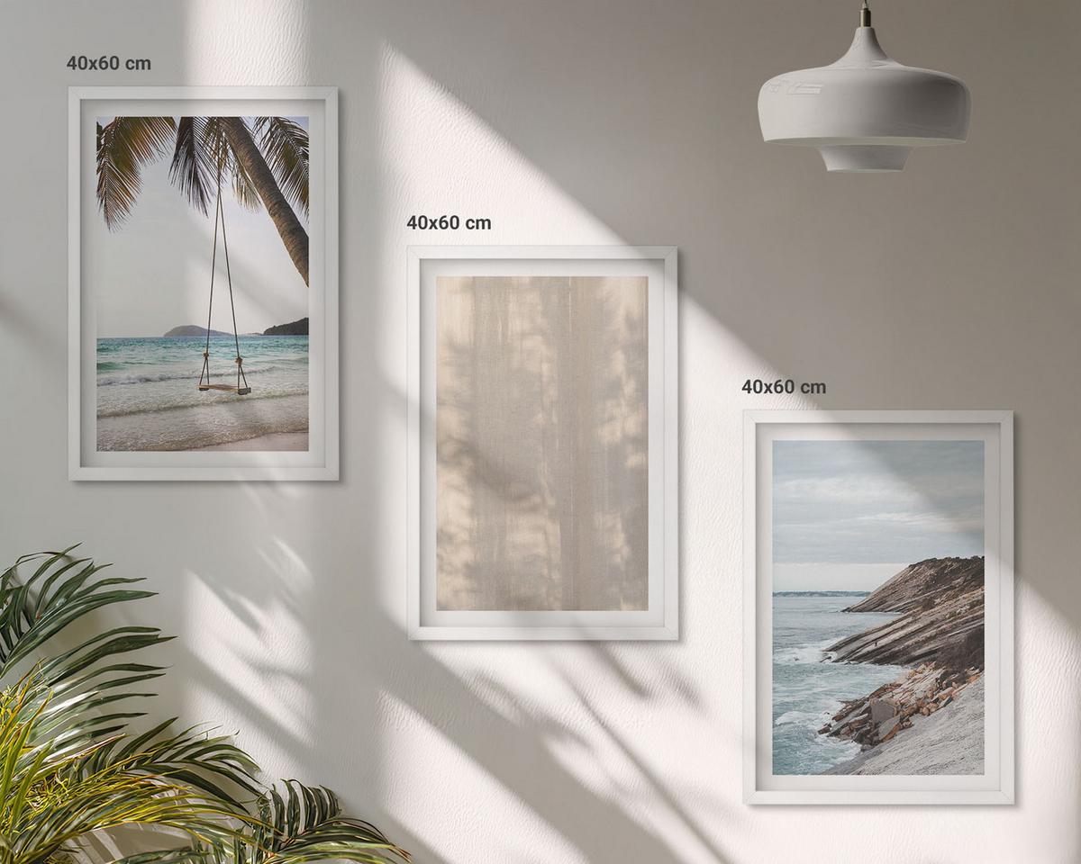 BILDER SET 3er Set - 40x60 cm Weißer Rahmen - Sommerlicher Sandstrand mit Meerblick - Weiß, Kunststoff (40/60cm) - TULUP