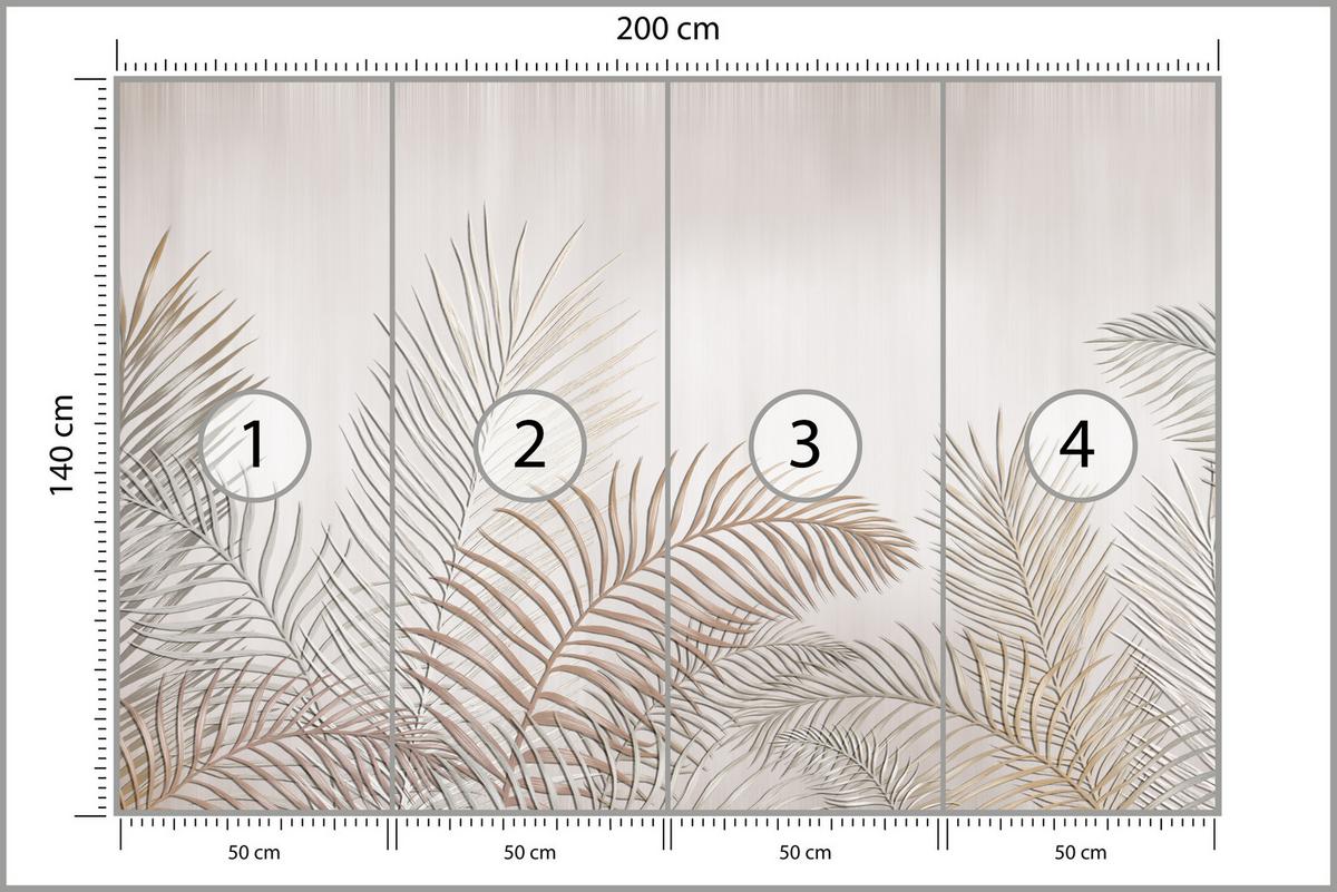 FOTOTAPETE für Schlafzimmer Beige Palmenblätter Delikat 200x140 - Beige/Braun, Papier (200/140cm) - Muralo