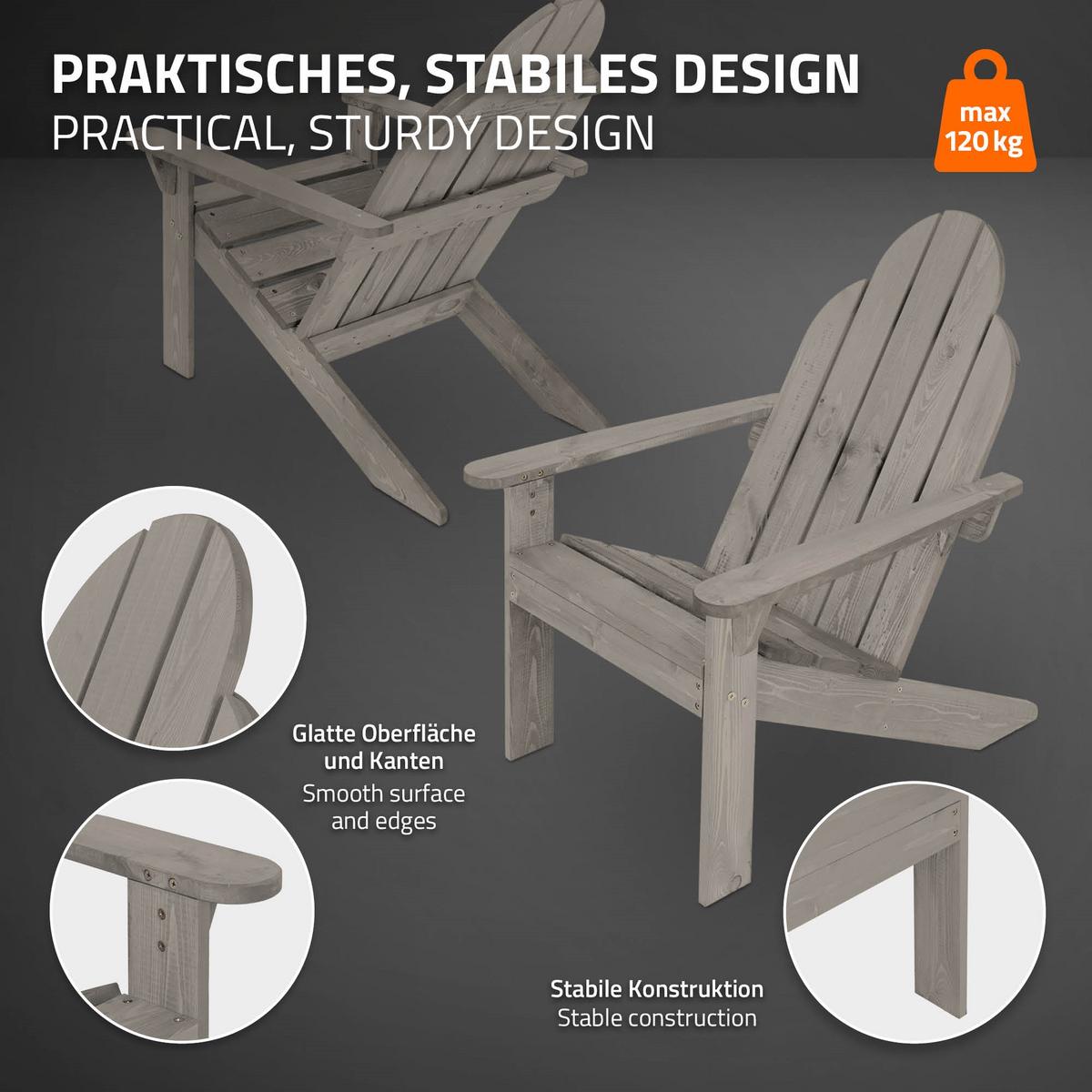 ADIRONDACK-GARTENSTUHL 2er Set aus Tannenholz Grau - Grau, Holz (89/92.5/70cm) - ML-DESIGN