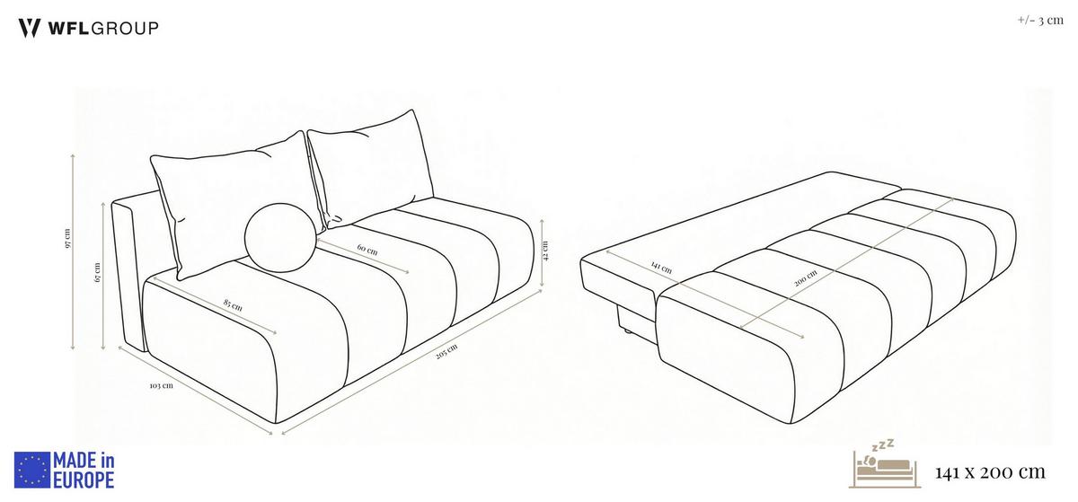 SCHLAFSOFA Milla mit Bettkasten, Sand Beige 205/97/103 cm - Beige, Textil/Metall (205/97/103cm) - WFL GROUP